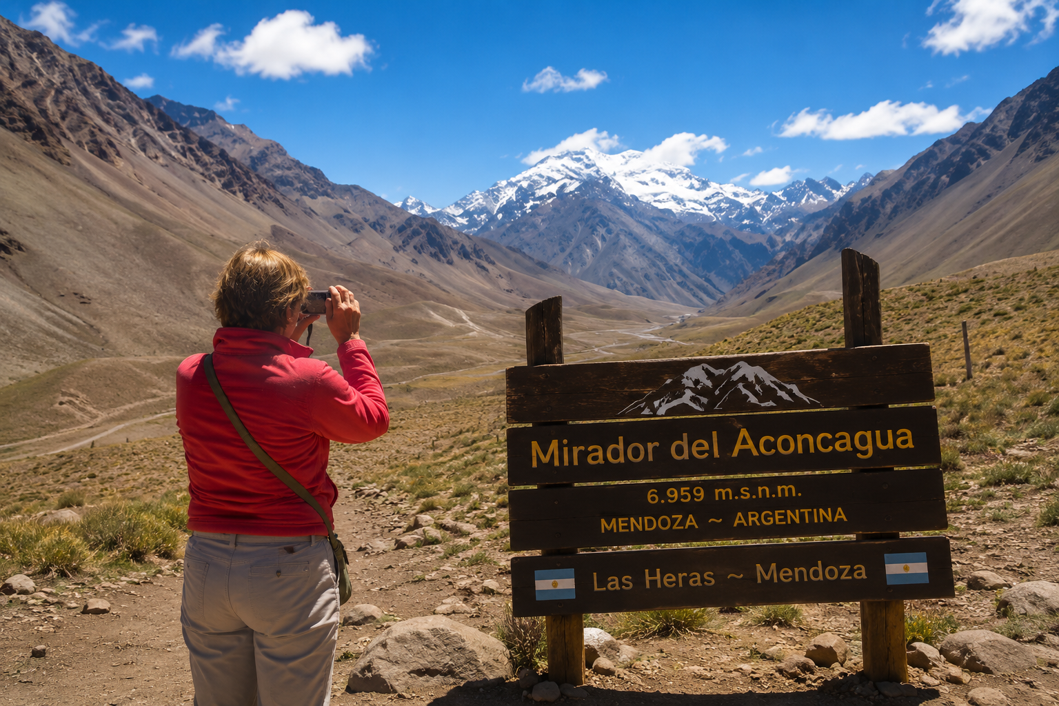 Vista panorámica desde el Mirador del Aconcagua durante el Transfer Privado entre Santiago de Chile y Mendoza.