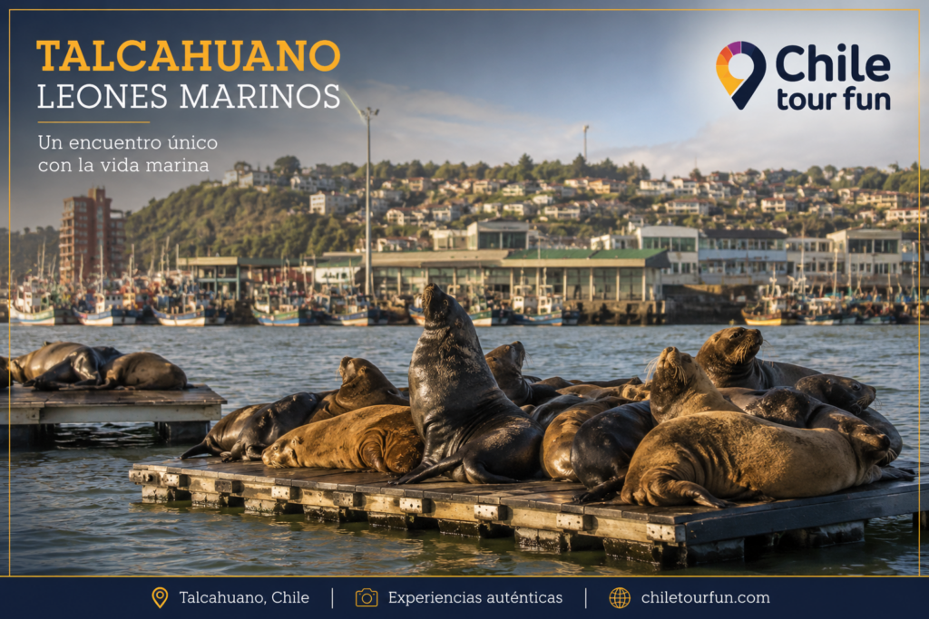 Leones marinos en el muelle de Talcahuano durante la visita al Monitor Huáscar