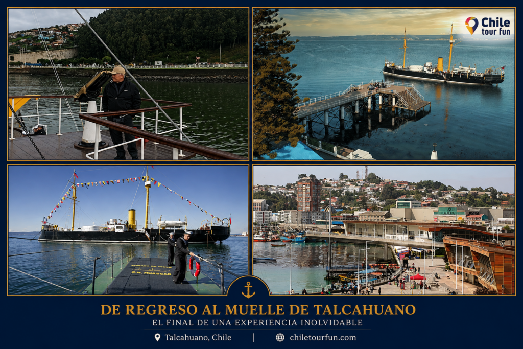 Regreso al muelle de Talcahuano después de visitar el Monitor Huáscar