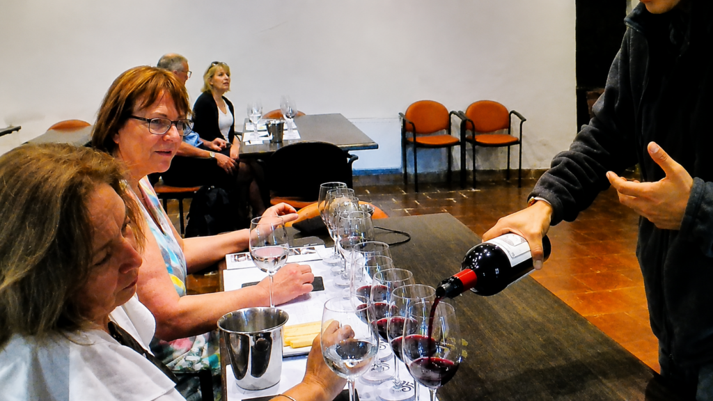 Degustación de vinos Premium durante el Tour Vinos de Lujo en Viña Viu Manent, Valle de Colchagua, Chile.