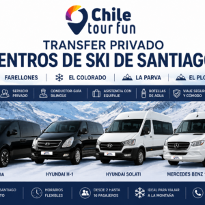 Transfer privado a Farellones, Valle Nevado, El Colorado, La Parva y El Plomo con vehículos Hyundai Staria, Hyundai H1, Hyundai Solati y Mercedes-Benz de ChileTourFun.